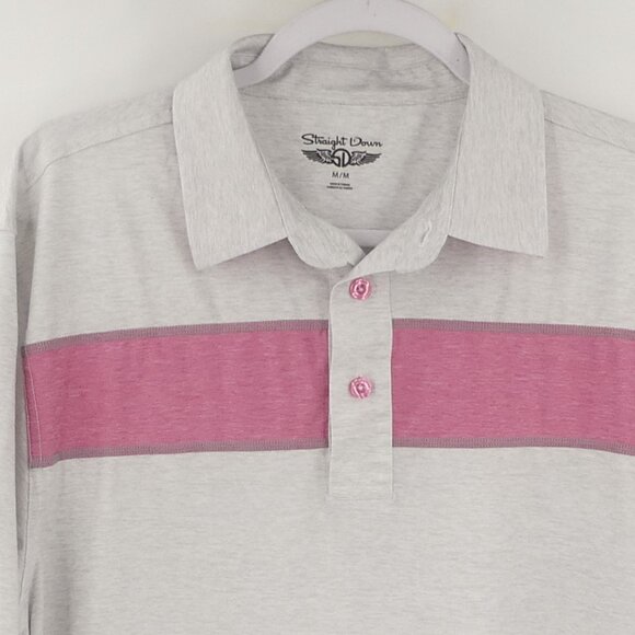 Straight Down Performance Men's Medium Golf Polo Shirt Gray Pink - Picture 1 of 6